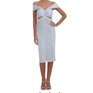 New BCBGMAXAZRIA Women’s Dress Off The Shoulder Midi Cut Out Baby Blue Size L